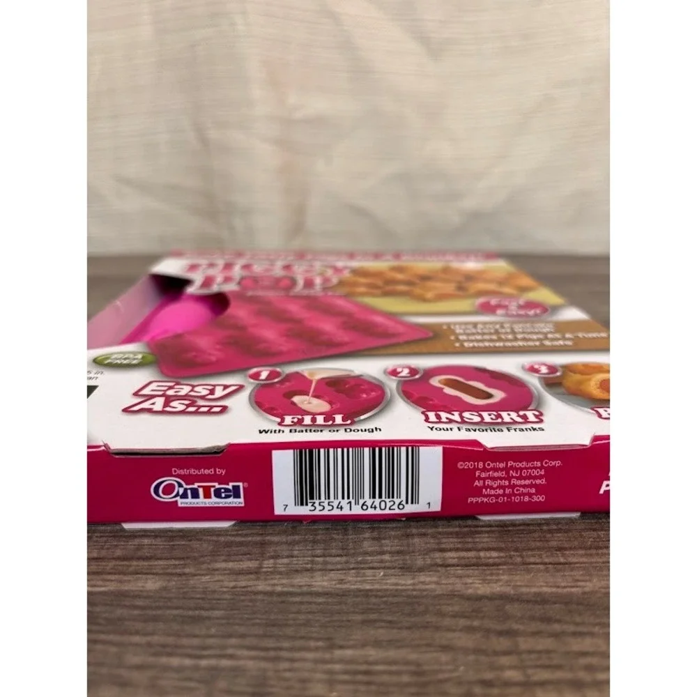Ontel Piggy Pop Silicone Baking Pan Pink 12 Cavity Pigs In A Blanket Mold NEW